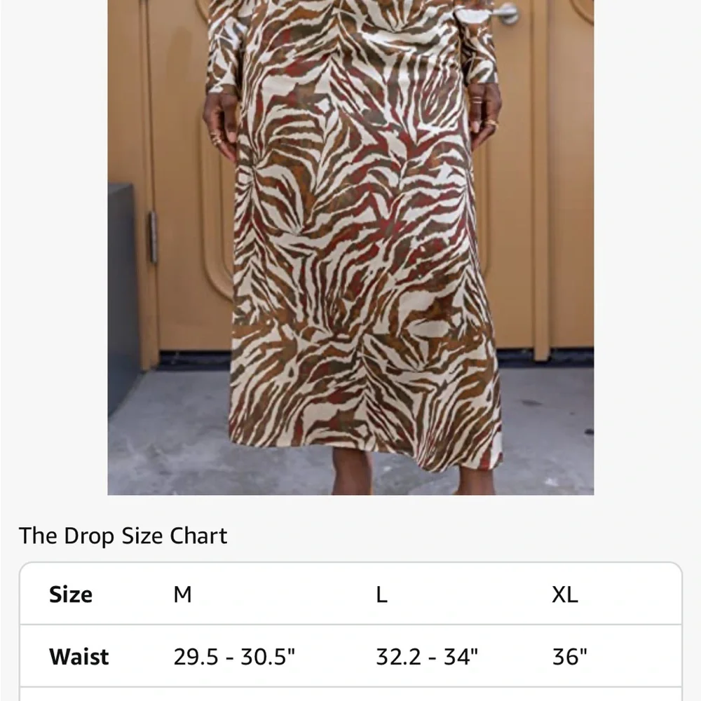 The Drop NWT CREAM BROWNS METALIC ANIMAL SATINY Print MIDI MAXI Skirt - Picture 7 of 7